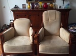 Meubelstoffering met leer: 2 fauteuils + 1 tweezitsbank (Schuitema)